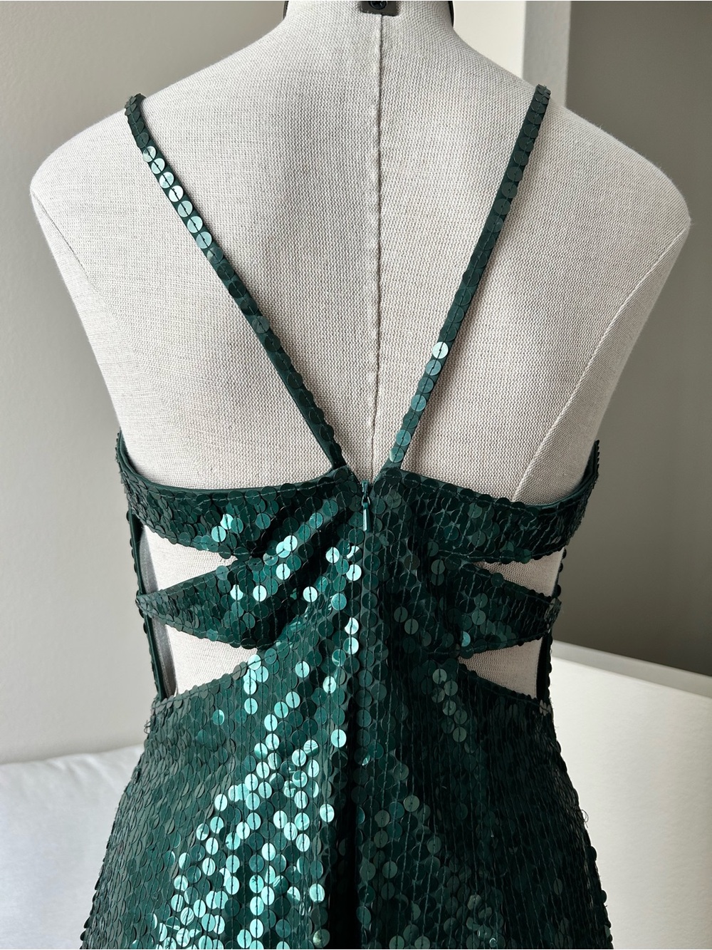 Vintage Niteline Della Roufogali Emerald Green Sequin-Strap Mini Dress - Picture 5 of 10